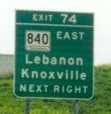second guide sign for Exit 74 on I-24 in TN