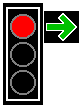 Red signal with green right arrow sign